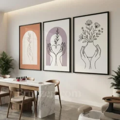 botanical hand art prints living room modern interior
