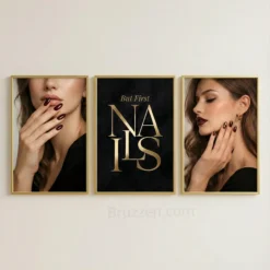 But first nails wall art set of 3 luxury typography beauty photography salon decor