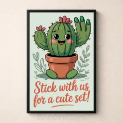 Cute cactus character stick with us pun nail tech art