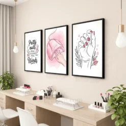 feminine beauty wall art set pink and black