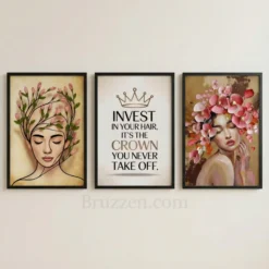 hair crown wall art set three piece beauty salon motivational prints