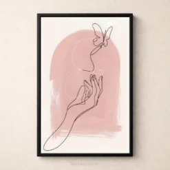 hand releasing butterfly continuous line wall art
