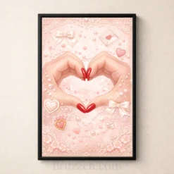 hands forming heart shape red nails romantic wall decor