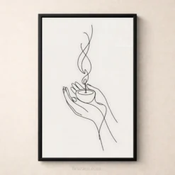 hands holding flame continuous line art white background