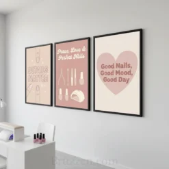 manicure wall art trio pink cream-beige beauty decor