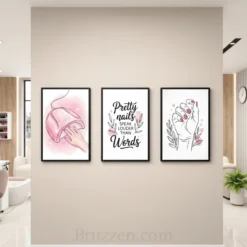 modern nail salon wall art digital download set of three, water color line art