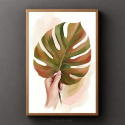monstera leaf hand illustration blush manicure print