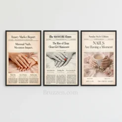 3 set nail salon wall art newspaper-style posters beauty room decor printable