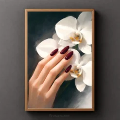 orchid petals burgundy nails modern wall art