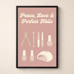 peace love perfect nails beauty print nail tools illustration