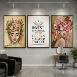 Printable floral crown motivational wall art set bohemian glam interior style
