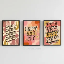 Funky 70s Retro Typography Nail Salon Wall prints set of of 3 digital download
