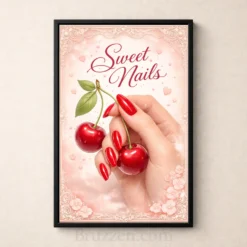 sweet nails red cherry artwork manicure themed print