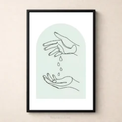 two hands water droplets mint green minimalist print
