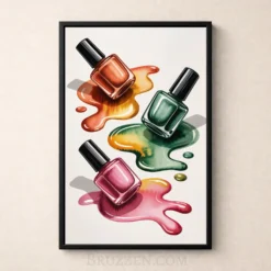 Colorful nail polish bottles spill nail salonwall decor