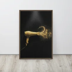 Gold Glam Hair Dryer Framed Canvas Salon Wall Art