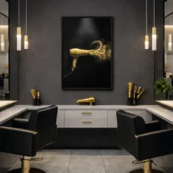 Gold hair dryer canvas art luxe beauty salon