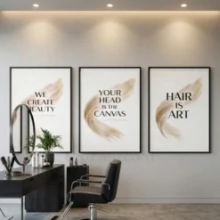 Hair salon printable wall art set gold brush stroke typography