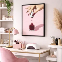 Burgundy and pink manicure illustration salon decor