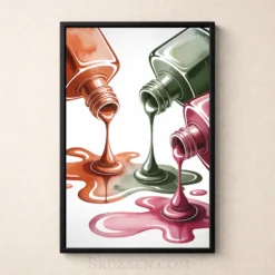 colorful nail polish bottles dripping art print