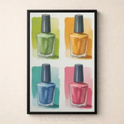 colorful nail polish bottles watercolor art print