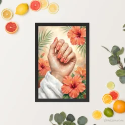 Coral nail polish hand painting framed poster