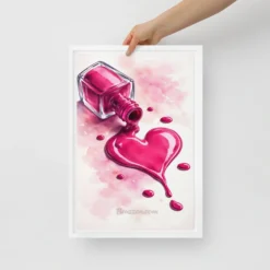 White frame canvas 18x20 Cute pink manicure wall decor