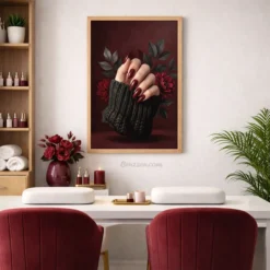 Dark floral manicure framed poster beauty studio wall art