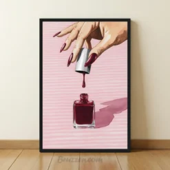 Dripping red nail polish wall art framed canvas, watercolor, 12x18" 20x30" 24x36"