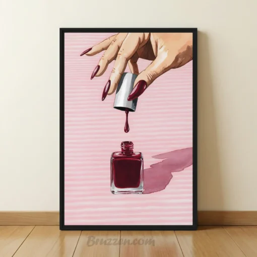 Dripping Red Nail Polish Wall Art – Chic Salon Framed Canvas | Bruzzen