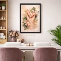 Chic neutral soft pink manicure beauty studio decor