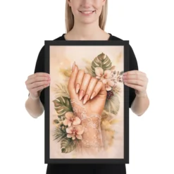 Elegant floral beauty studio framed nail artwork