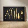gold manicure tools beauty salon wall art framed canvas