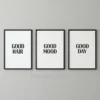 good hair good mood good day black white typography salon wall art set of 3