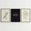 hair salon triptych wall art set printable black beige line art