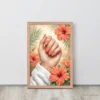 hibiscus nail salon decor print tropical coral