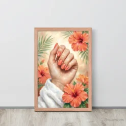 hibiscus nail salon decor print tropical coral