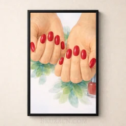 manicured hands red nails botanical print beauty decor