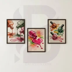 Vibrant Color Drip Nail Polish Wall Art Set of 3 Printable