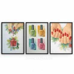 3 set watercolor Nail Salon Printable Wall Art Beauty Studio Decor