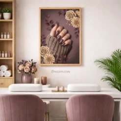 Nail technician decor with dark neutral florals