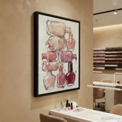 Nude blush manicure artwork salon decor framed canvas
