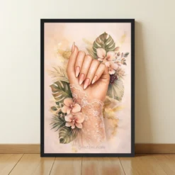 Nude manicure botanical nail salon wall art framed enhanced matte paper poster