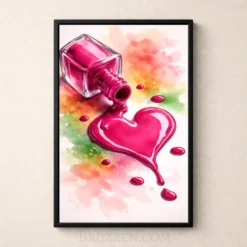 pink nail polish heart shaped spill wall art