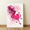 Watercolor pink nail polish heart spill wall art canvas framed- beauty room