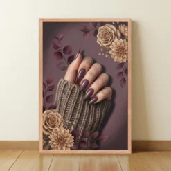 Plum manicure nail salon wall art with floral accents