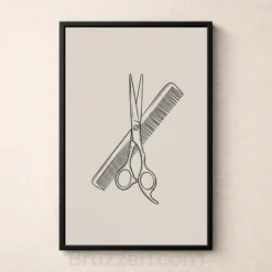 scissors and comb line art print minimalist salon decor