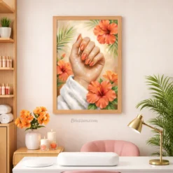Feminine spa decor wall art with tropical flowers