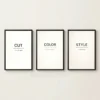cut color style minimalist typography hair salon wall art set of 3 prints