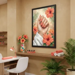 Tropical beauty manicure framed matte paper poster